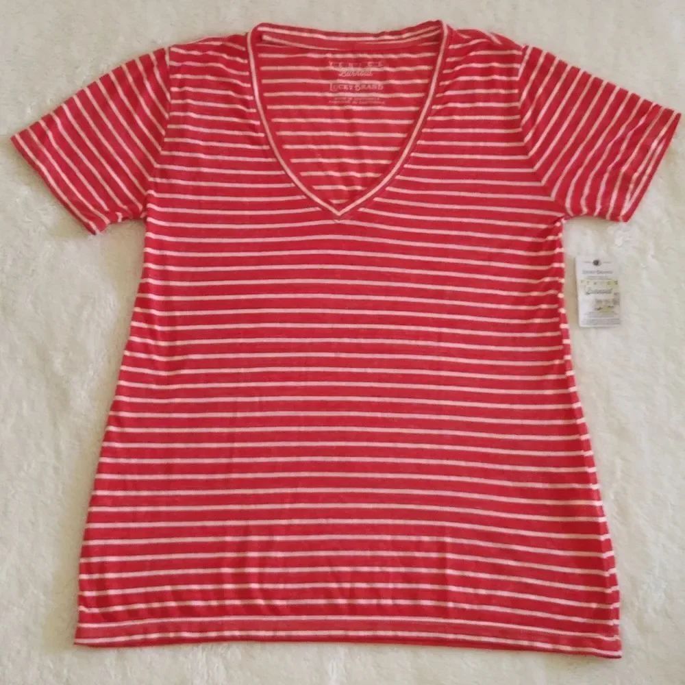 Lucky🍀 Brand Venice Burnout Striped V-Neck Tee